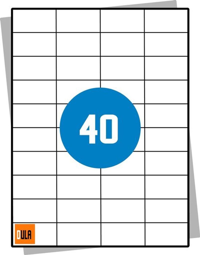 DULA Etiketten - Aufkleberbögen A4 - 40 Aufkleber pro Bogen - 52,5 x 29,7 mm - 100 Blatt