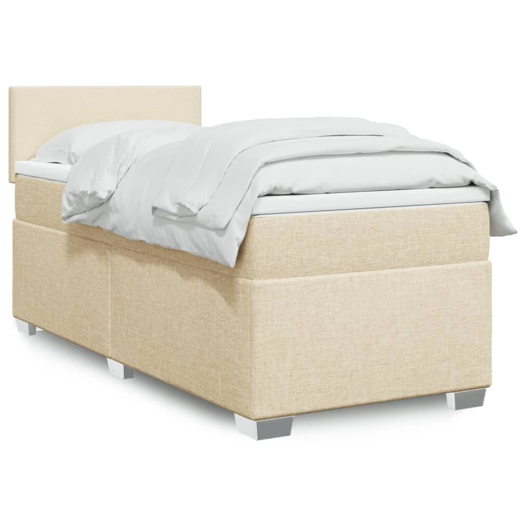 Möbel Boxspringbett mit Matratze Creme 100x200 cm Stoff - Polsterbett 3285797