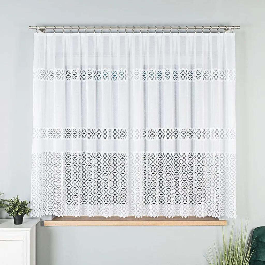 Rideau court occultation légère 300x160 blanc ADRIANNA LINE motifs