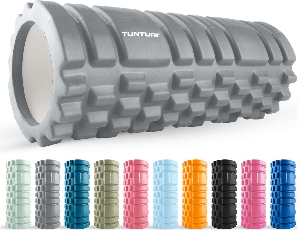 Tunturi Yoga Grid Foam Roller - fazienrolle rücken wirbelsäule - 33 cm lang in Grau - fitness rolle - Rücken rolle - Inkl. e Fitness-App
