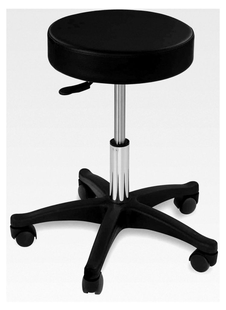 Physa AVERSA Rollhocker Drehhocker (höhenverstellbar 45–58 cm, 5 Lenkrollen, Ø 34 cm, bis 150 kg, Kunstleder) Schwarz