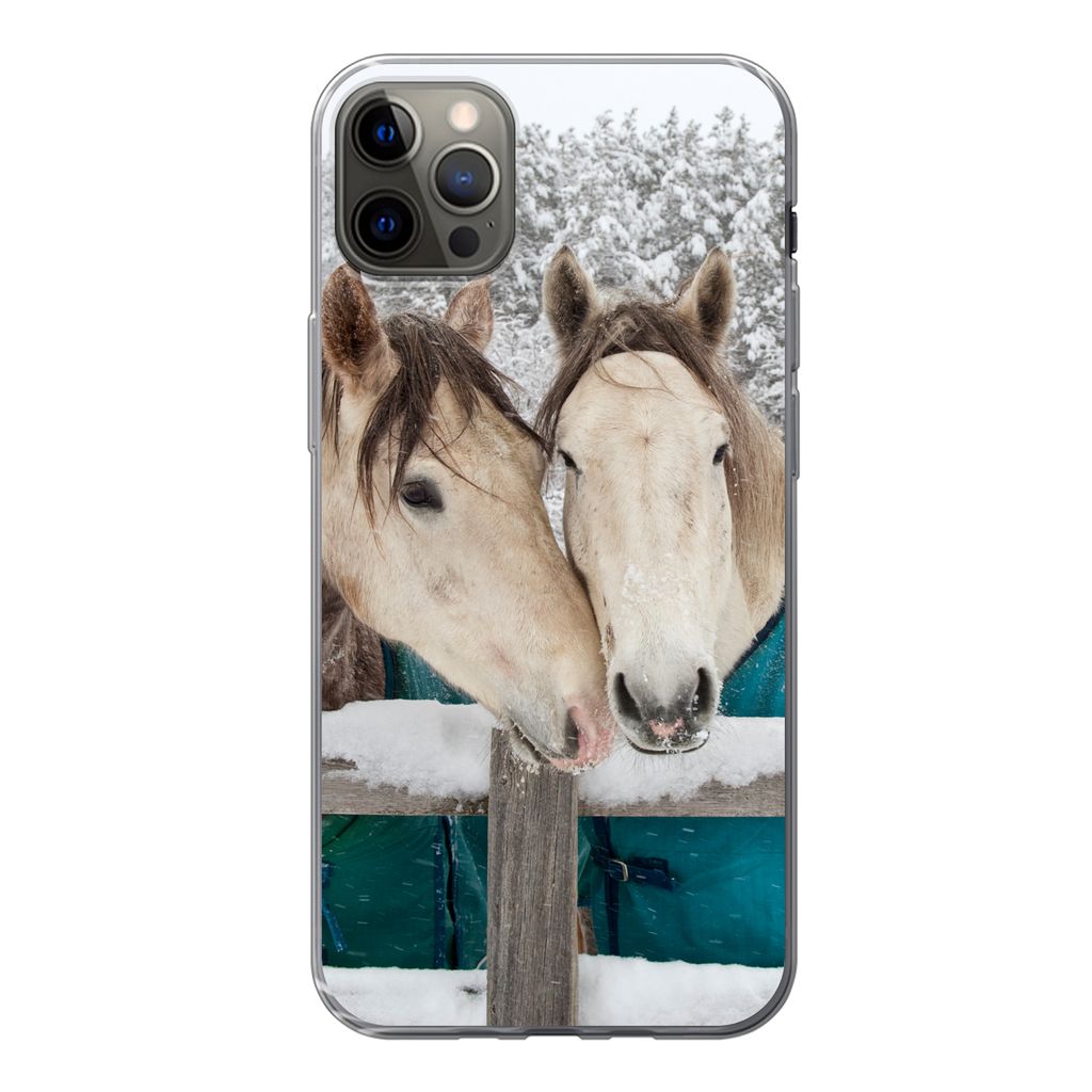 MuchoWow Handyhülle Schutzhülle Hülle für iPhone 12 Pro Max Pferde - Decke - Schnee Silikon Softcase Handy Hülle - Hartschale