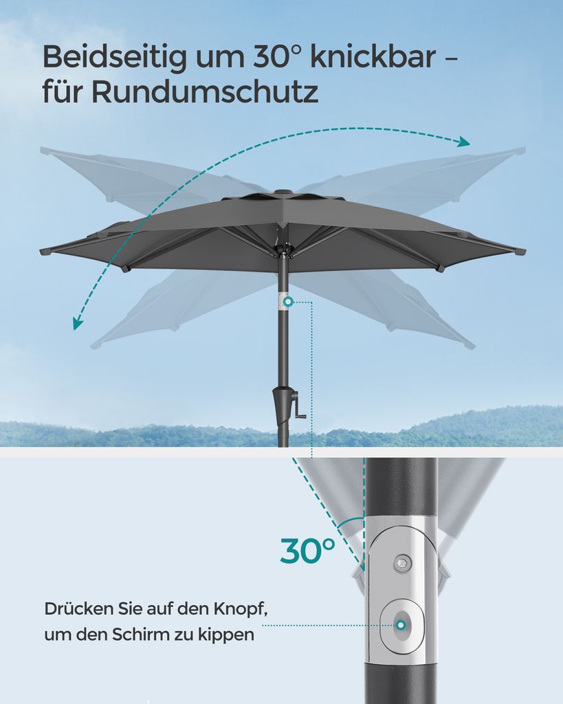 SONGMICS Sonnenschirm Ø210 cm UPF 50+ beidseitig um 30° Produktbild 4