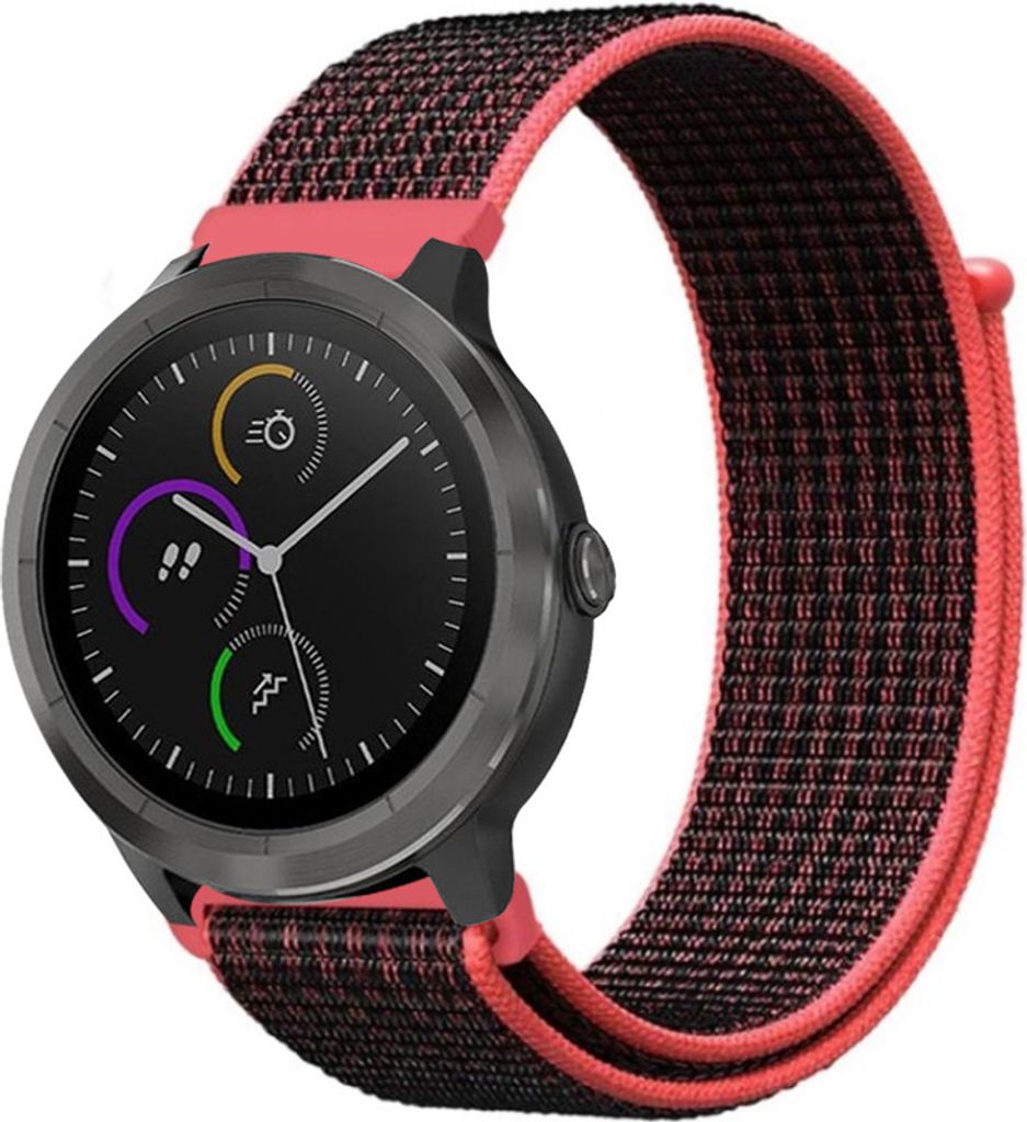 Strap-it Garmin Vivoactive 4 Armband Nylon - 45 mm - Schwarz / Rot