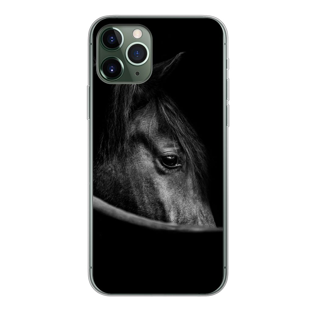 MuchoWow Handyhülle Schutzhülle Hülle für iPhone 11 Pro Pferde - Porträt - Schwarz - Tiere Silikon Softcase Handy Hülle - Handy