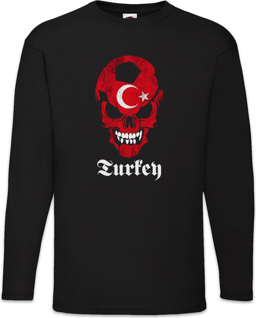 Urban Backwoods Turkey Turkish Football Skull Flag, Langarm T-Shirt, Farbe: Schwarz, Größe: L