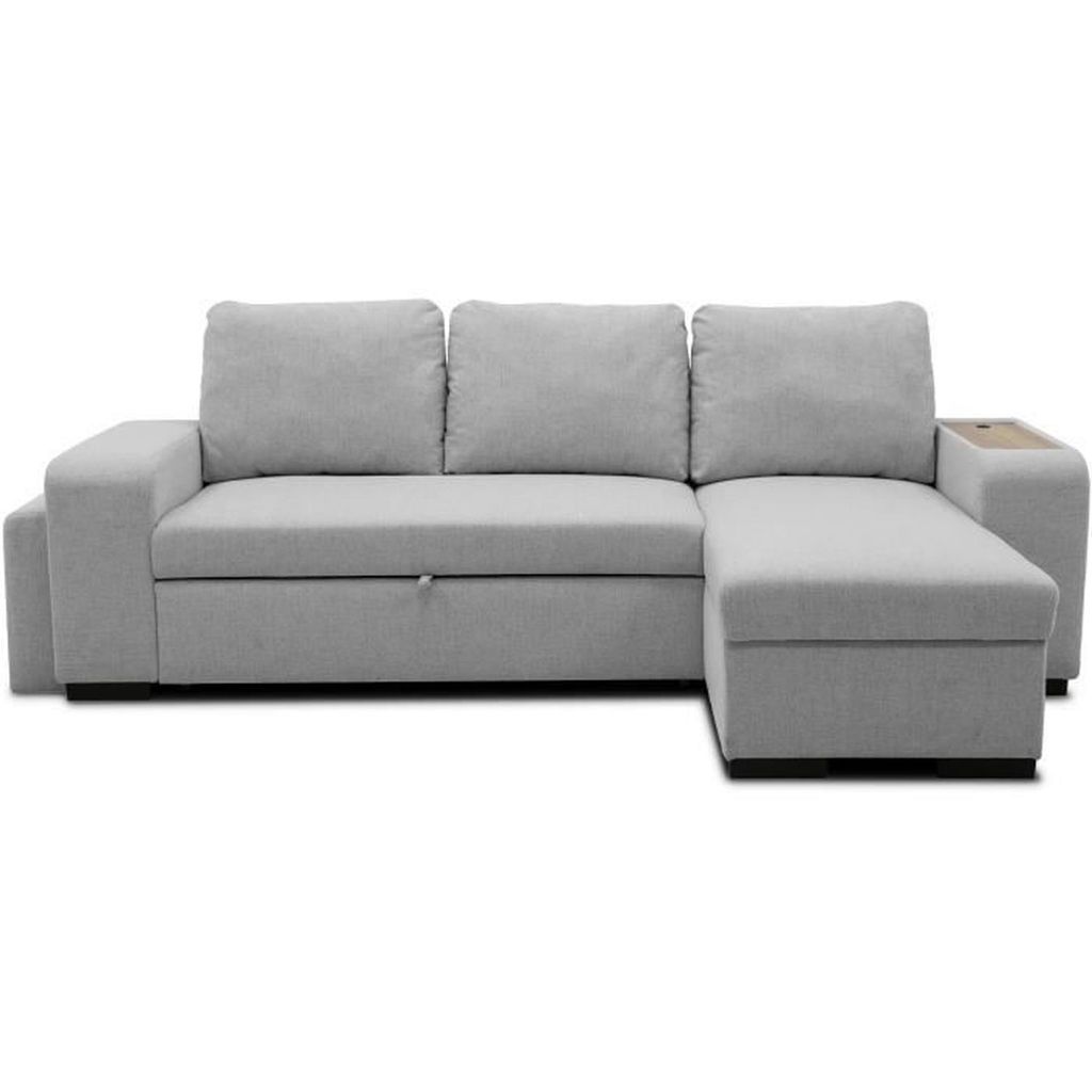 VALDO 3- bis 4-Sitzer umkehrbares Ecksofa – Mausstoff – Tablet mit USB – Box + Hocker – L247 x T143 x H86 cm