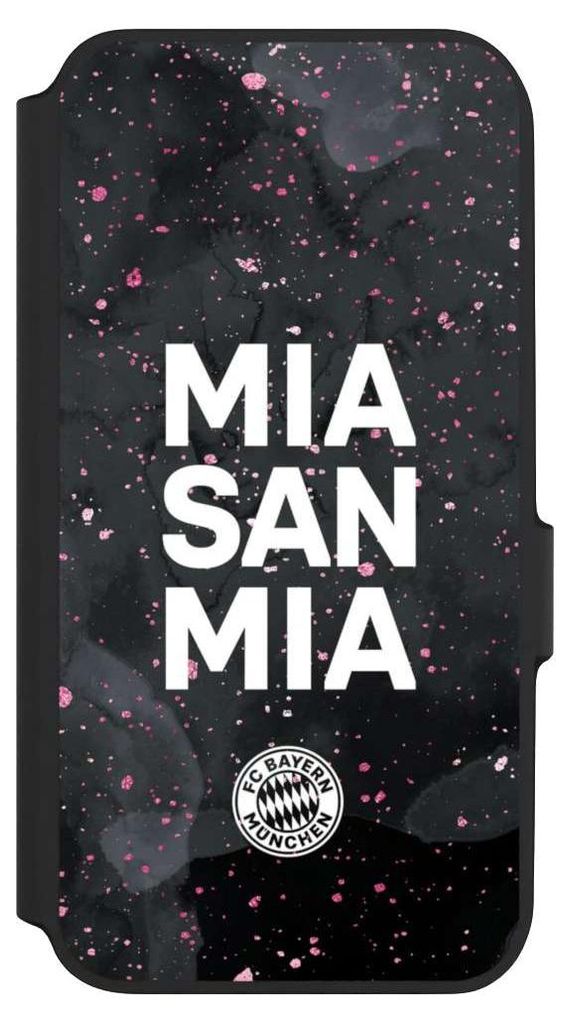 NIVOCASE Klapphülle für Samsung Galaxy A54 5G Handyhülle aus Kunst Leder NIVOflip schwarz FC Bayern München Mia San Mia Girl Style