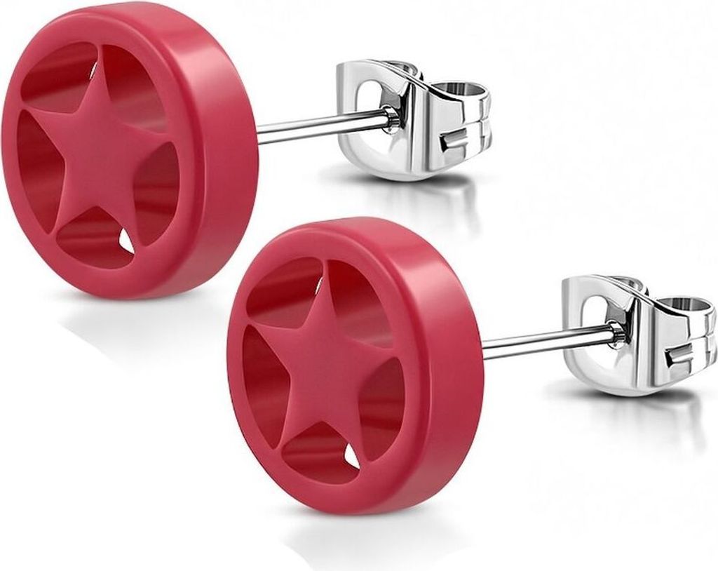 Ohrstecker Stern Silber aus Edelstahl Uni rot