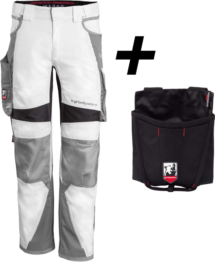 Qualitex Bundhose - BUNDLE IRON Arbeitshose + Workertasche aus Lyocell, Cordura & Stretch - in Farbe: weiß/grau - Herren: 52 - Damen: 46