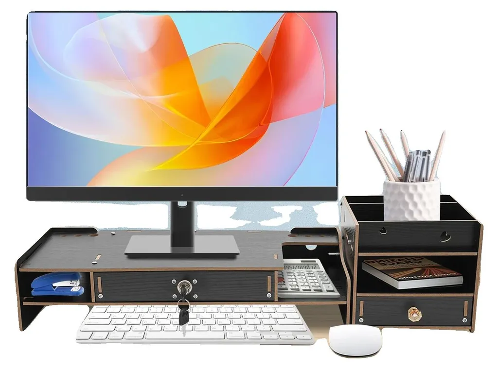 Support pour écran d'ordinateur pour bureau de télétravail organisé