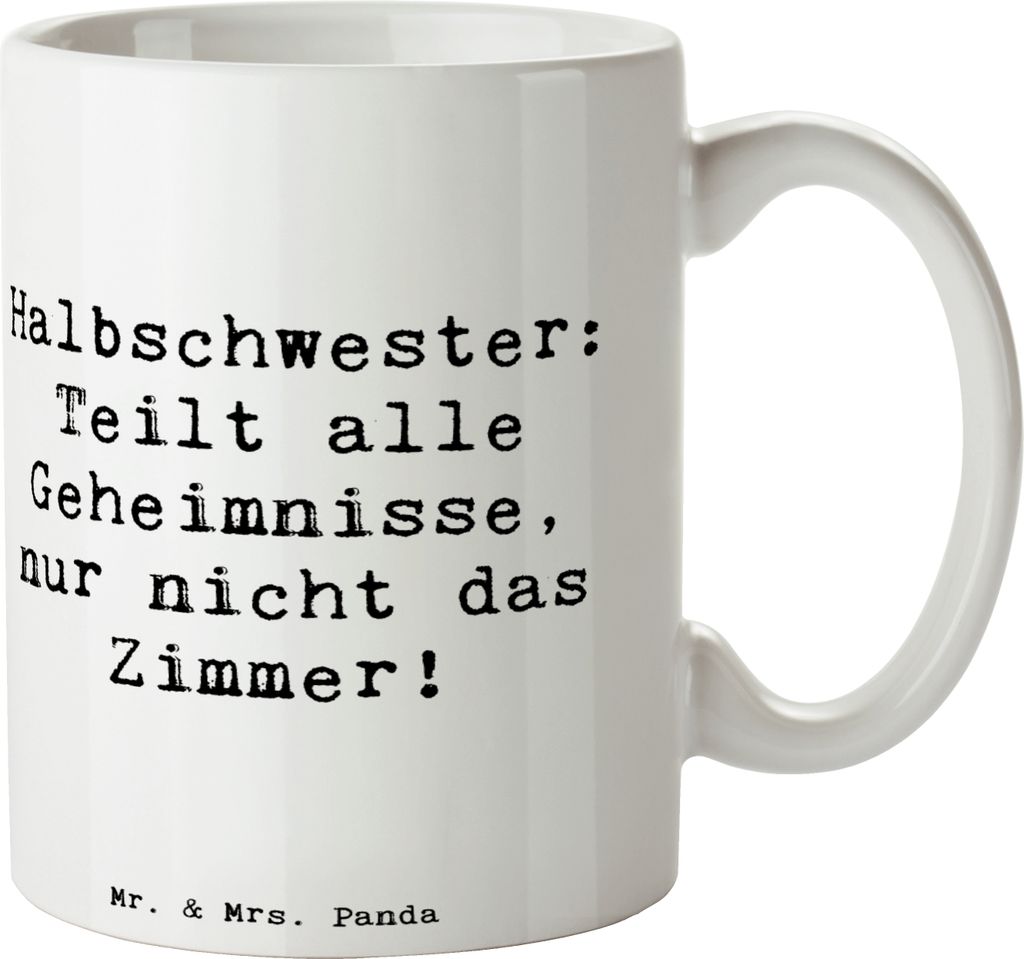 Mr. & Mrs. Panda Tasse Spruch Halbschwester Geheimnisse - Weiß - Geschenk, Weihnachten, Becher, eigenes Zimmer, Geschwisterbeziehung, Patchworkfam...