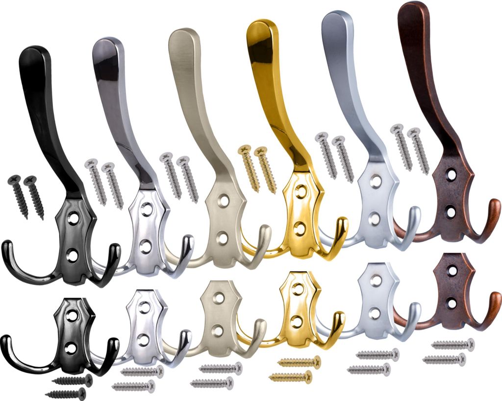 Kleiderhaken, matt verchromt (5 Stück), Schraubhaken, Vintage-Kleiderhaken, lange Kleiderhaken, Metallhaken