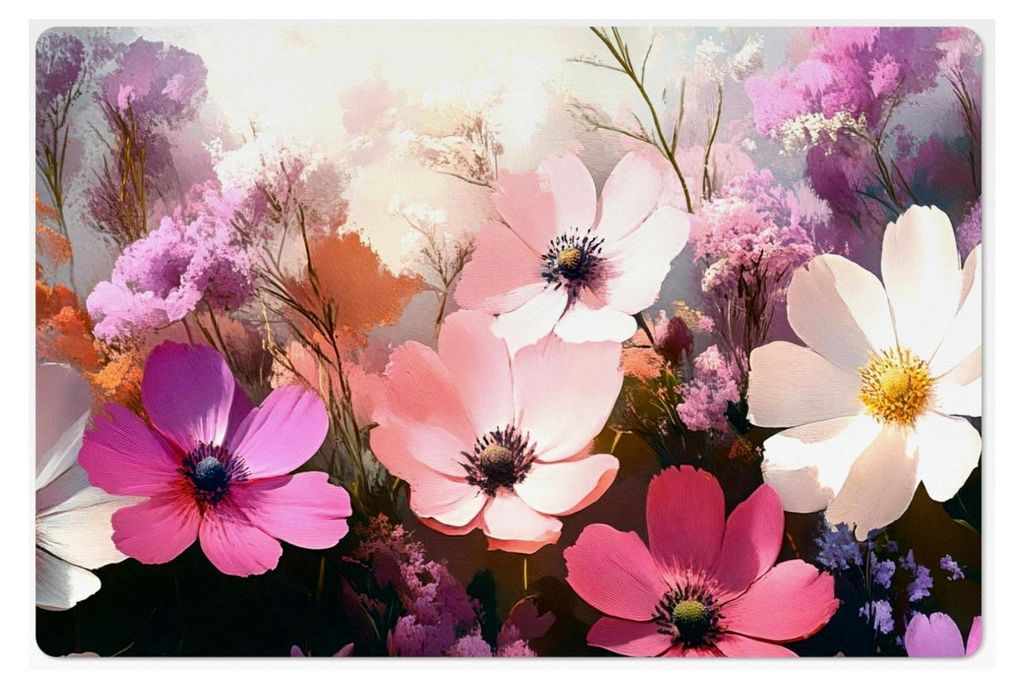 Abwaschbare Platzsets 6-teilig 45x30 cm Tischsets rutschfeste Unterlage für Esstisch Modern Blumen - Bunt - Blühend