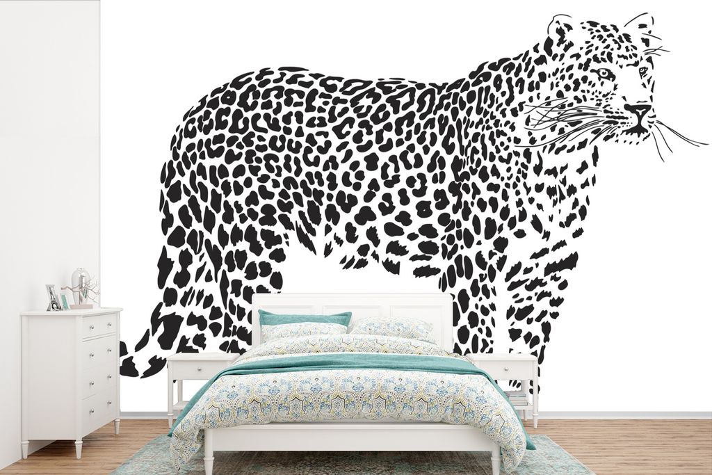 MuchoWow Fototapete für Wohnzimmer oder Schlafzimmer Wandtapete Vinyl Motivtapete Eine Illustration eines Leoparden - 330x220 cm - Fototapeten
