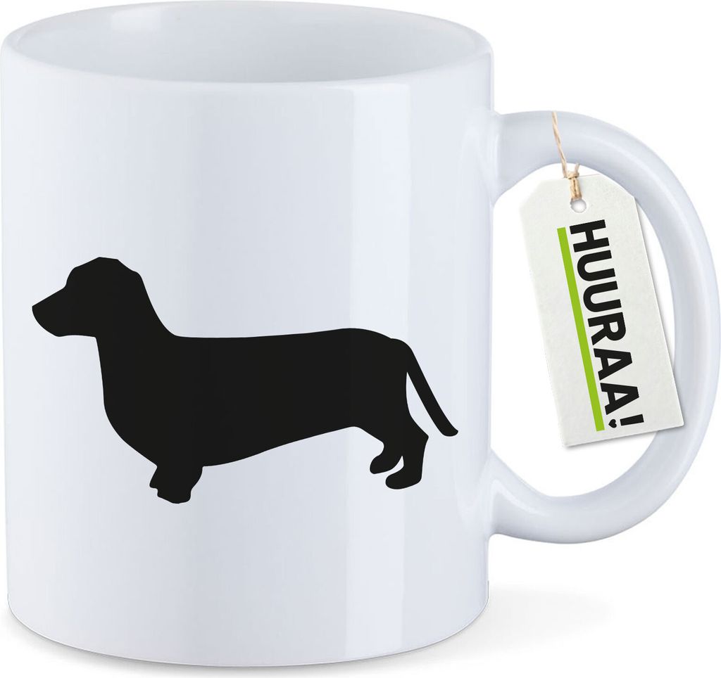 Huuraa Kaffeetasse Dackel Silhouette 330ml Weiß Keramik Kaffeebecher Geschenkidee