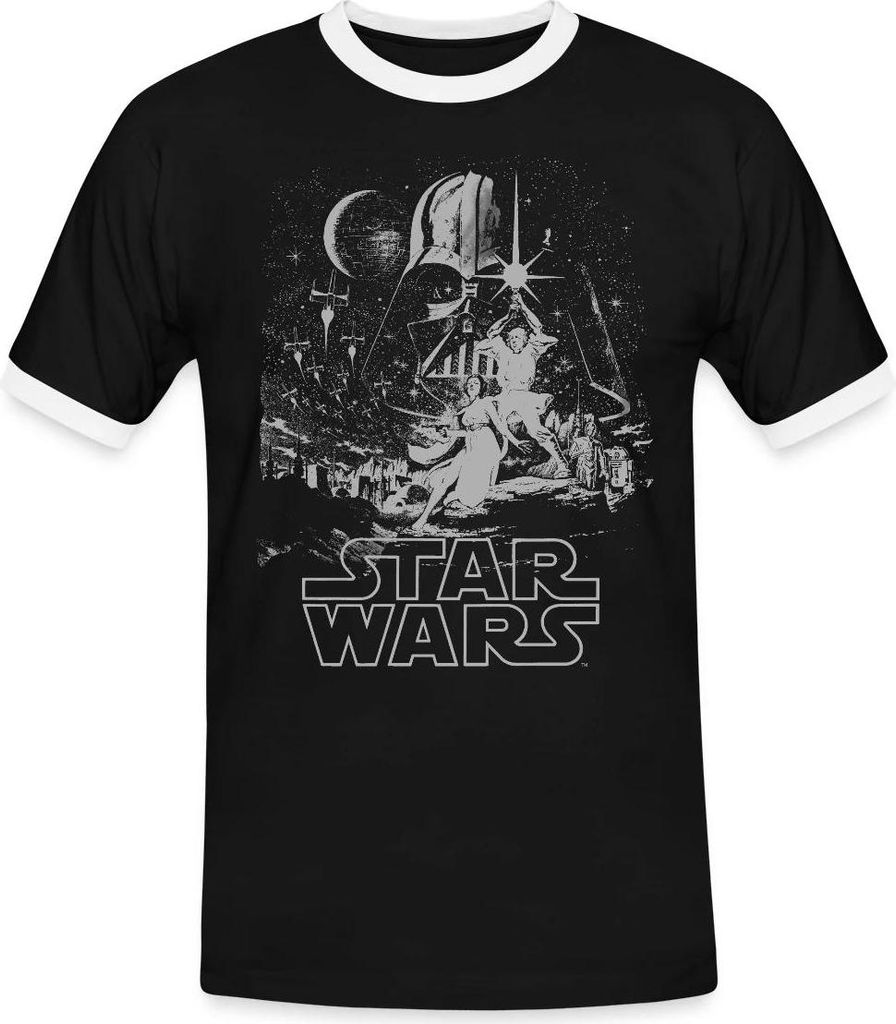 Star Wars Galaxie Darth Vader Retro Männer Kontrast T-Shirt, XL, Schwarz/Weiß