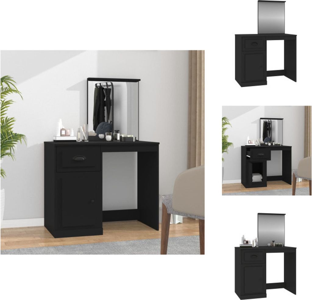 vidaXL Schminktisch mit Spiegel Schwarz 90x50x132,5 cm Holzwerkstoff - Schminktische