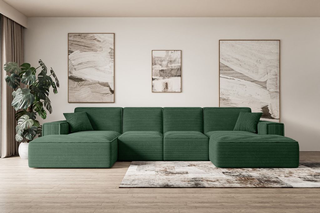 ALTDECOR Ecksofa in U-Form Corner Sofa Bett Eckcouch Couch L-Form Wohnlandschaft Cauchsofa SIERRA-U - 349x169x80 cm Grün -