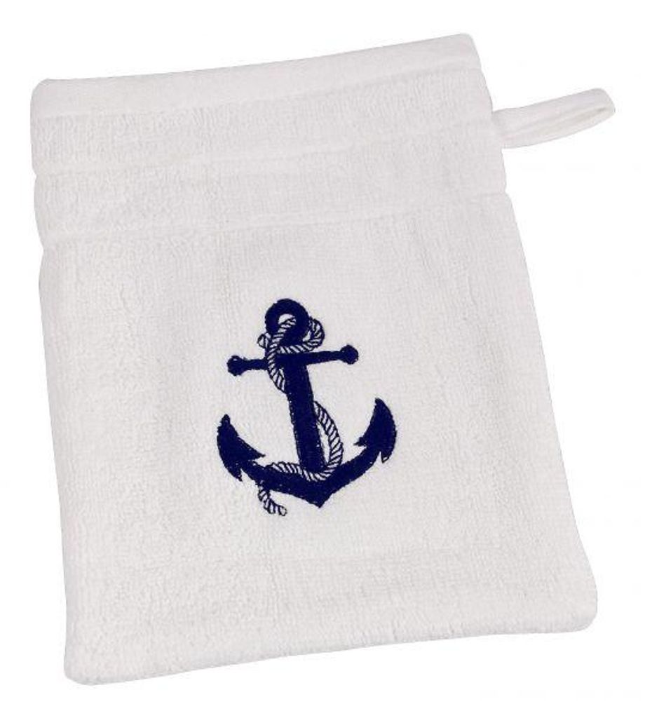 Waschhandschuh Anker weiß Waschlappen maritim 16x21cm Produktbild 