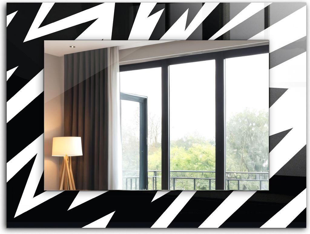 Dekorativer Wandspiegel - Bedruckter Spiegel - Motiv - 80x60 cm - Schwarz-Weiß-Geometrie