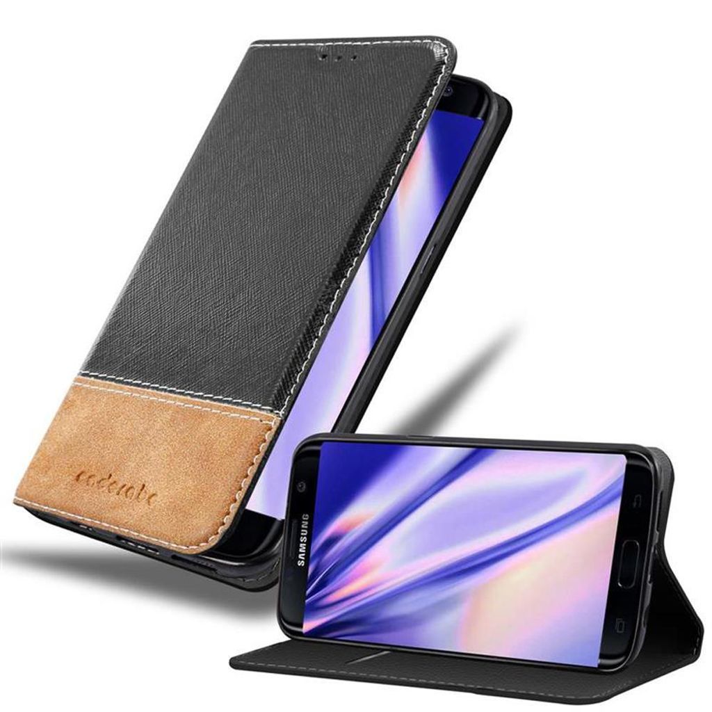 Cadorabo Hülle für Samsung Galaxy S6 Edge in GRAU SCHWARZ Handyhülle mit Magnetverschluss Case Cover Schutzhülle Etui Tasche Book Klapp Style Standfunktion und Kartenfach