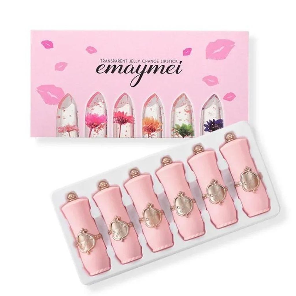 Lippenstift & Lipgloss Set 6 Stück – Blumen-Design in Pink – Glänzende & matte Lippenfarben für Damen – Make-up Geschenkset Kosmetik Frauen