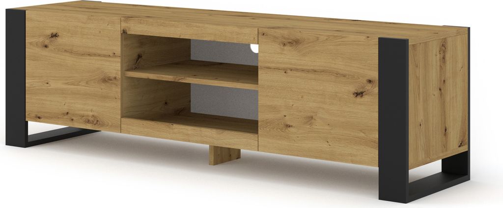 Lowboard TV-Schrank MONDI 158 cm Kommode HI-FI Tisch Regal Sideboard handwerkliche Eiche