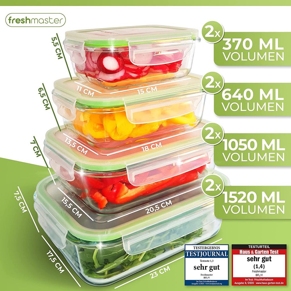 Fresh Master Frischhaltedosen Set 16-tlg. Borosililatglas, Produktbild 2