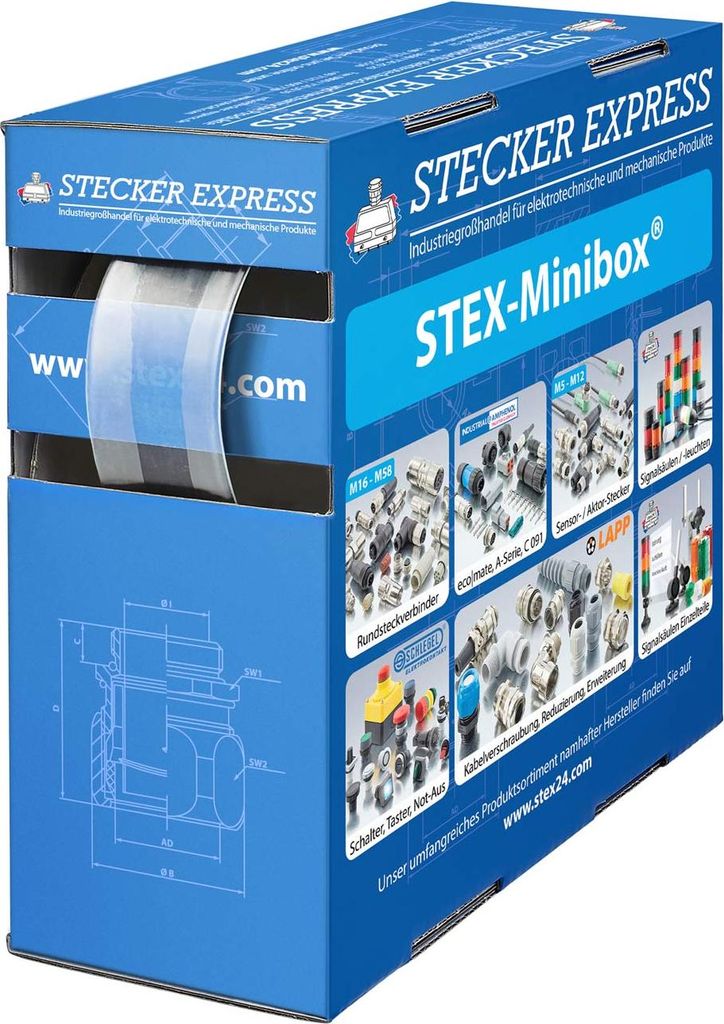 STEX24 Schrumpfschlauch 2:1, Minibox mit 5,9m, transparent 16,0/8,0mm, 5/8 Zoll, WSB2 Schrumpftemperatur mind. 95°C,