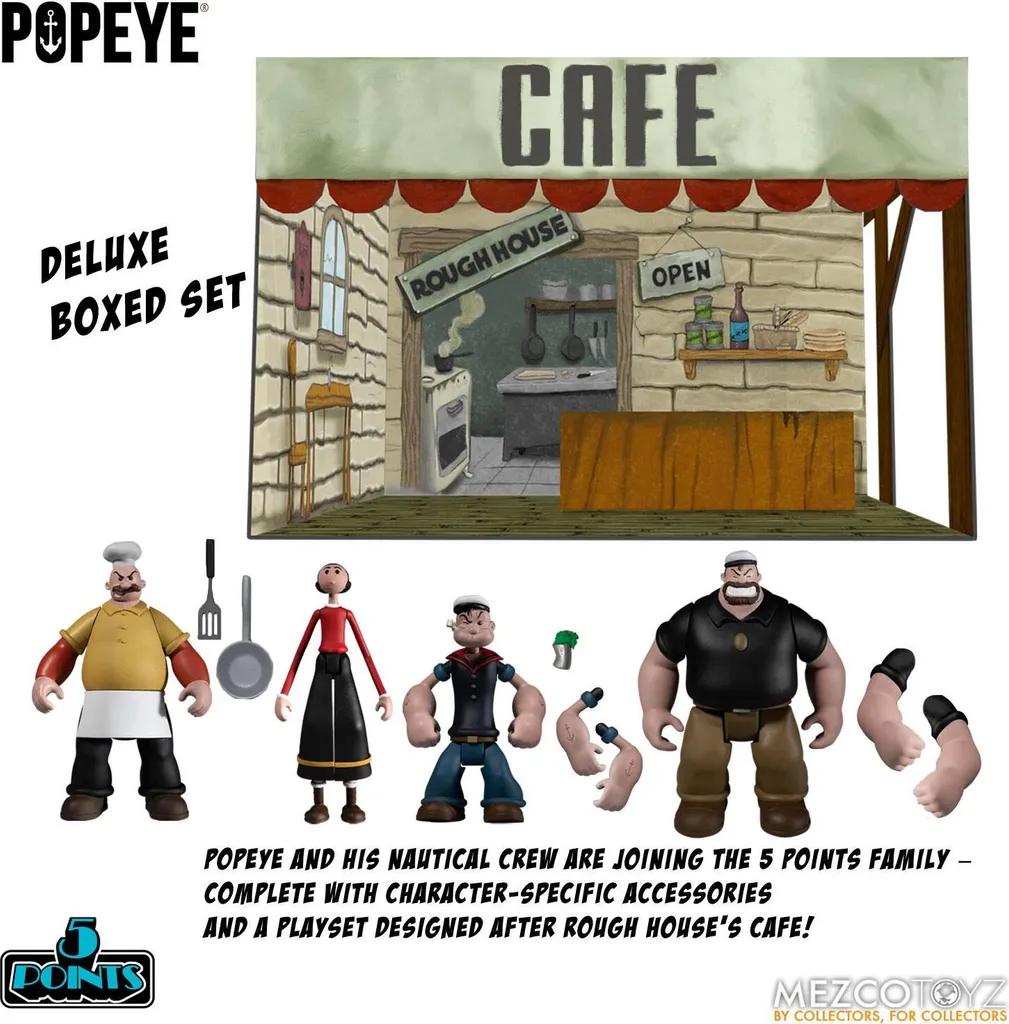 Popeye 5 Points Actionfigur Coffret Deluxe Mezco Toyz avec Accessoires
