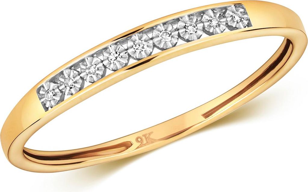 Funkelndes Feuer Stylischer 9 Karat (375) Gold Halb Eternity Damen - Diamant Ring Brillant-Schliff H - I1, 57 (18.1); TRS211789KYRSP