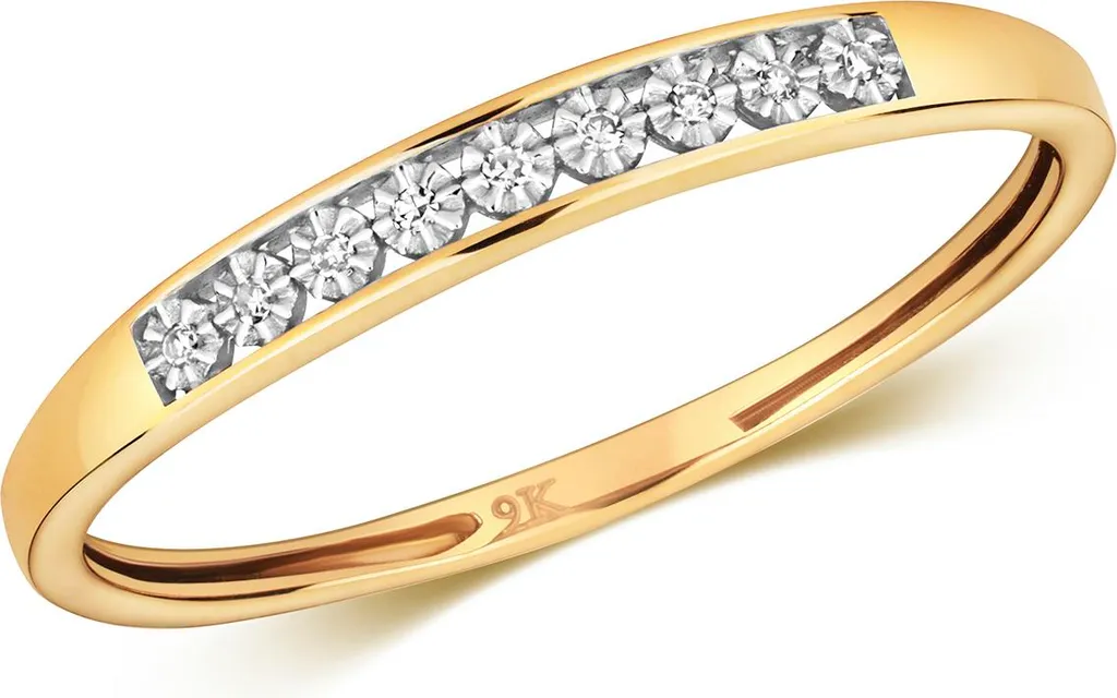 Bague en Or 375 et Diamant Brillant H-I1 Style Semi Pavé, Éclat Intemporel 57
