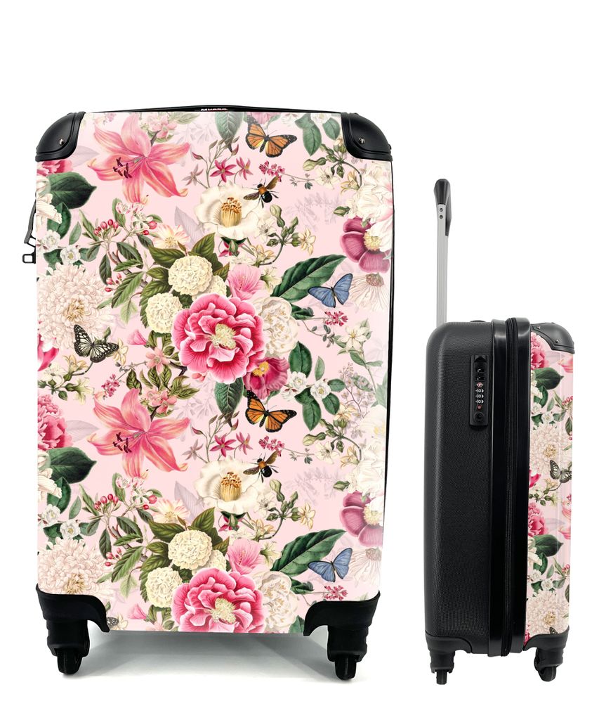 MuchoWow Koffer Handgepäck Trolley Rollkoffer Kleine Reisekoffer mit 4 Rollen - Lilie - Blumen - Insekten - Cabin Size < 55x40x23 cm & 55x40x20 ...
