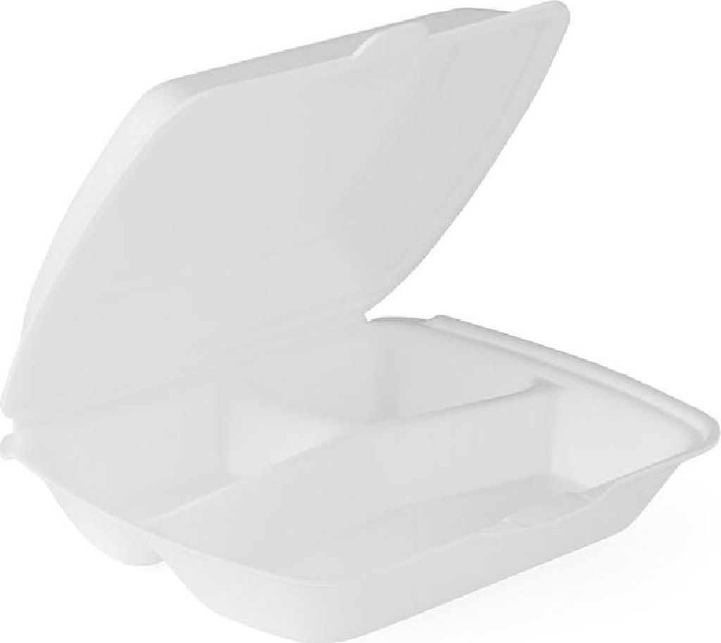 200 Menüboxen / Lunchboxen HP4 XPS 245x210x72 mm weiß laminiert 3-geteilt