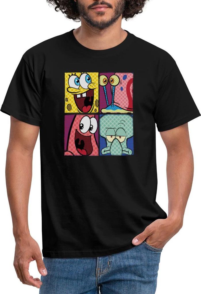 Spreadshirt SpongeBob Schwammkopf Patrick Gary Thaddäus Männer T-Shirt, L, Schwarz