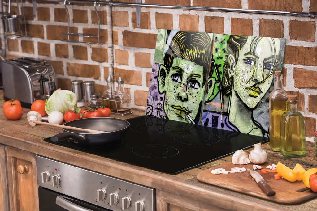 Copri Piano Cottura in Ceramica 90x52 Graffiti - Vetro Temperato Design - 8