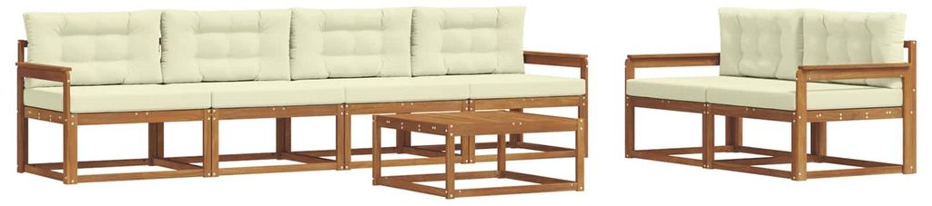 vidaXL Outdoor-Sofagarnitur mit Kissen 7 pcs Natur und Creme