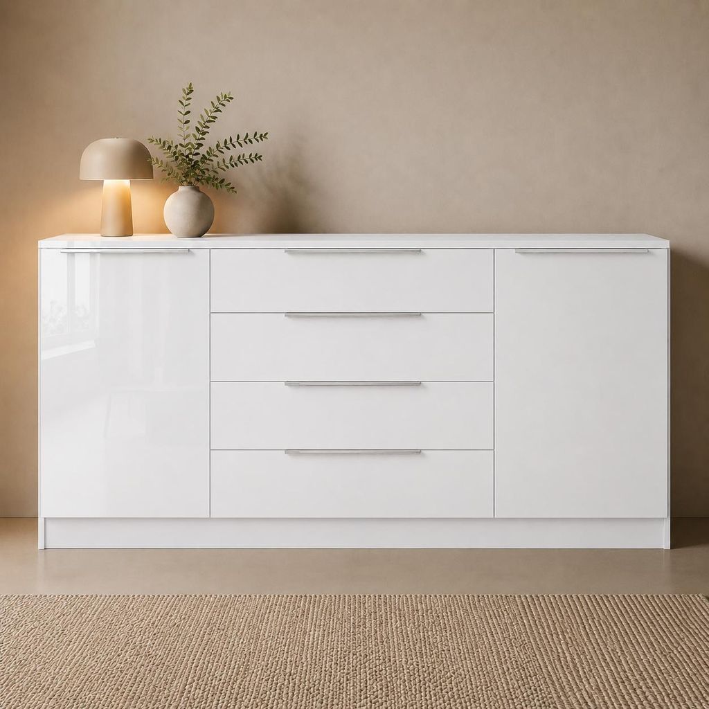 Kommode "Oliva" 166cm, weiß-glänzend Produktbild 