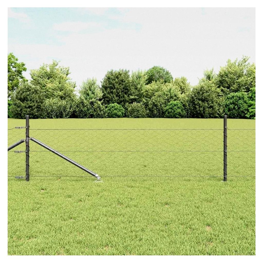 Zaunpfosten Grau 10 x 0,8 m (50 mm Masche) Stahl und PVC für Gartenzaun, Hundezaun, Weidezaun, Hühnerzaun und Gartennetz mit Stachelankerfixierung