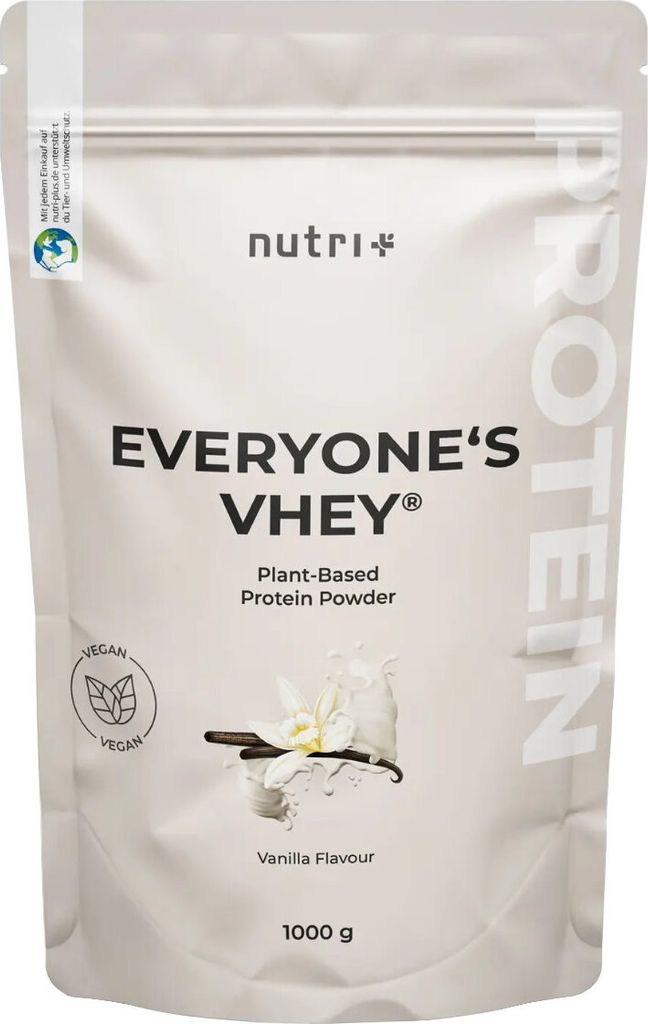 nutri+ 6k Proteinpulver Vanilla | 1000 g | vegan | hoher Eiweißgehalt | mit 6 pflanzlichen Proteinen | hohe biologische Wertigkeit