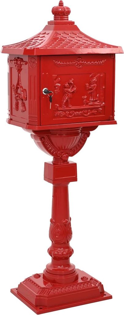 Stehender Briefkasten Rot 42,5 x 29,5 x 117 cm Gussaluminium
