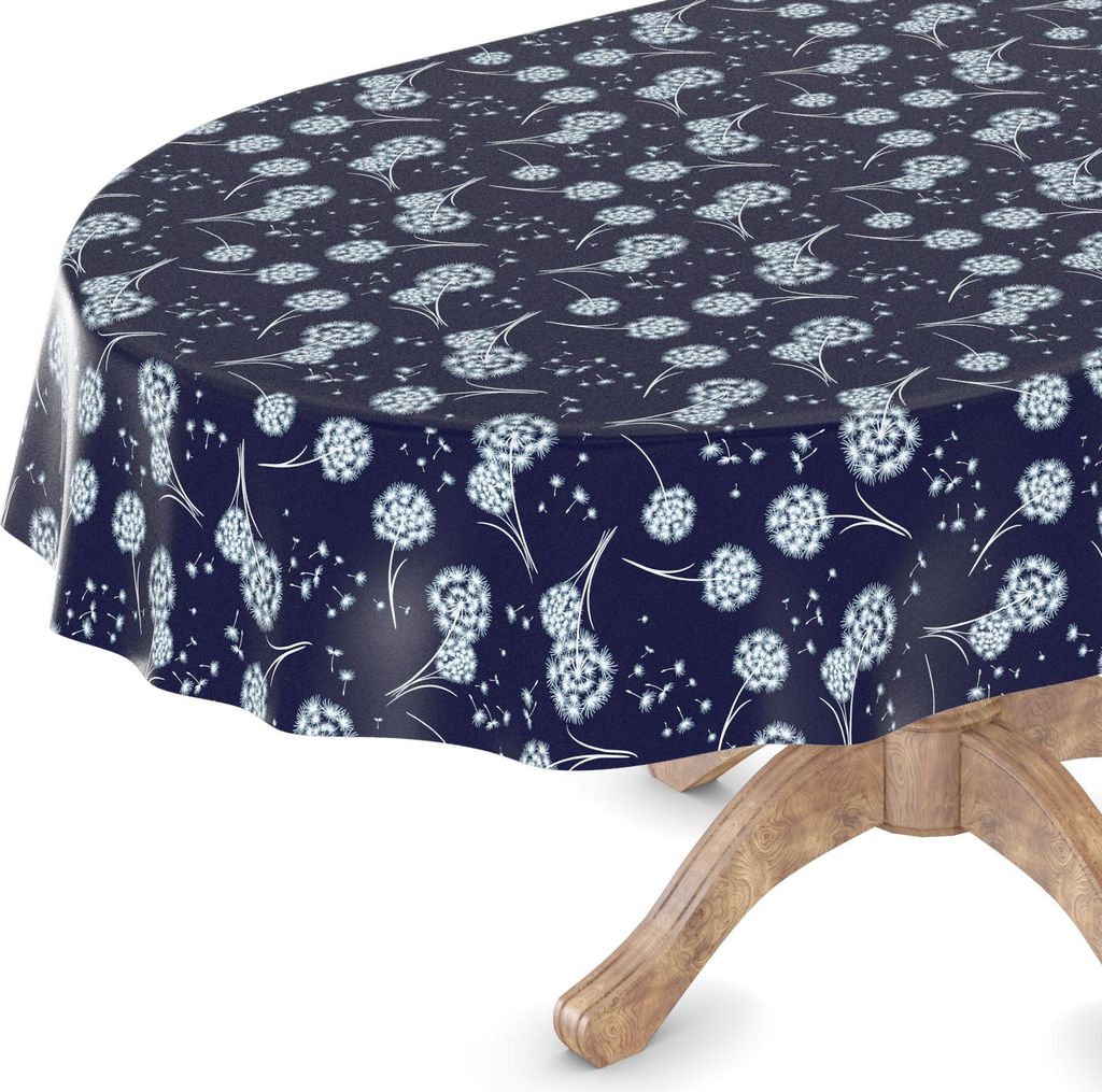 Tischdecke Wachstuchtischdecke Gartentischdecke Wachstischdecke Blumen Blau Wasserabweisend Oval Breite 140 cm Länge 280 cm mit Schnittkante