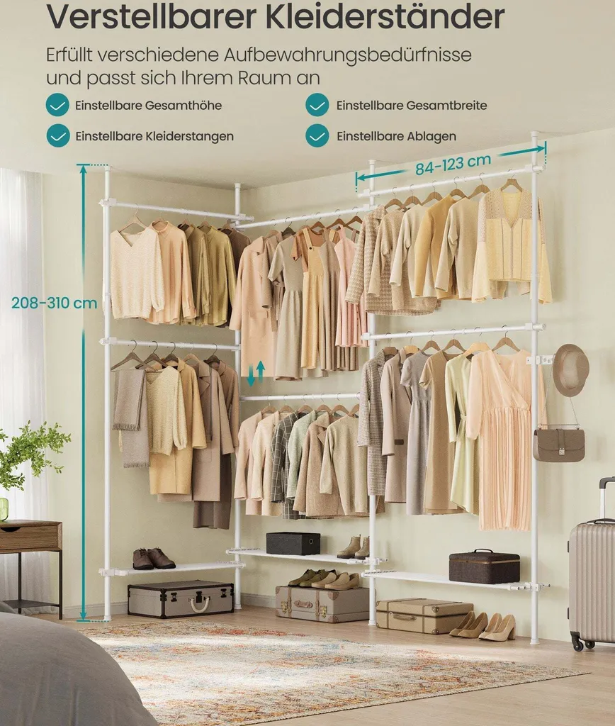 Dressing télescopique modulable Rootz en acier blanc pour chambre - 3