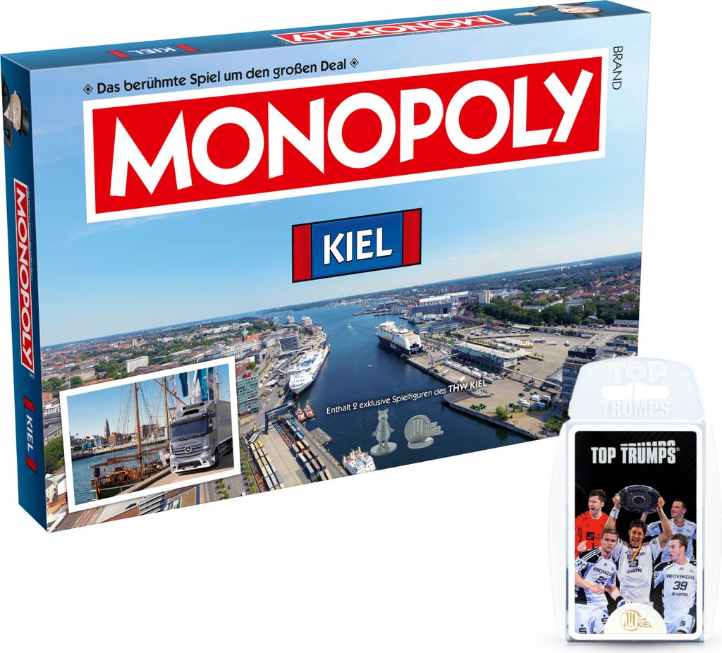 A Monopoly board game box and a Top Trumps card game are shown.