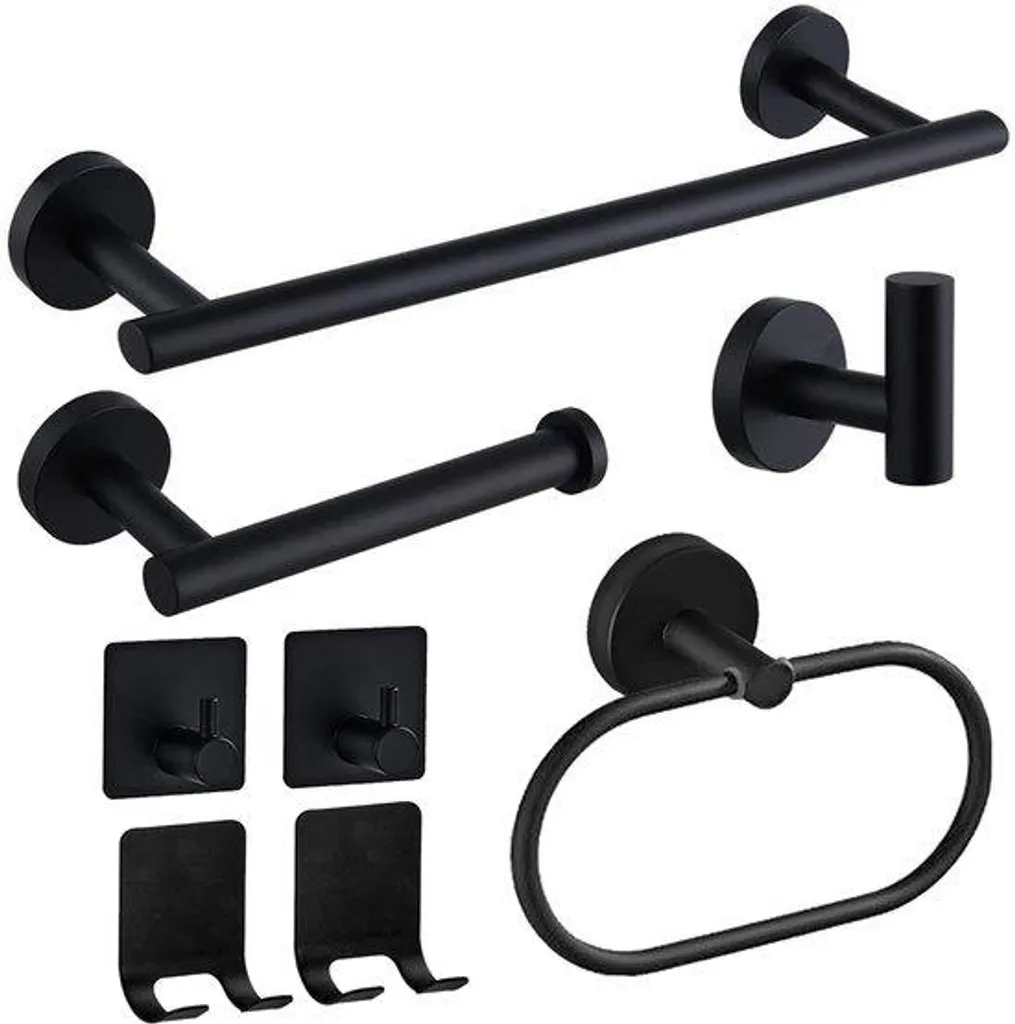 Ensemble accessoires salle de bain noir 8 pièces en acier inoxydable