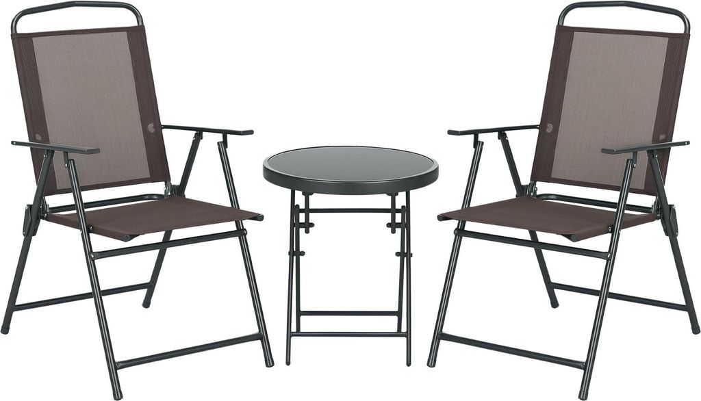 Bistro-Set 3-teilig aus Metall Wetterfest Gartenm?bel Set mit klappbar Glastisch Gartenstš¹hlen Braun