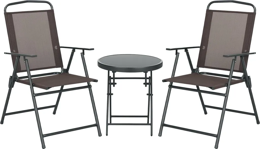 Set de Meubles de Jardin 3 Pièces en Métal et Verre Trempé Outsunny