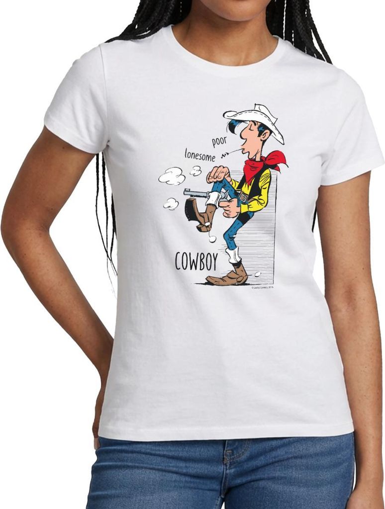 Spreadshirt Lucky Luke Poor Lonesome Cowboy Frauen T-Shirt, S, Weiß