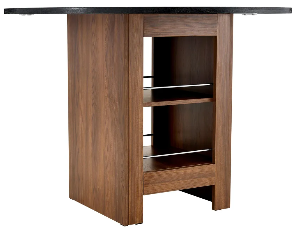 Table ronde aspect noyer Ø 100 cm avec étagère, structure métal noir - 11